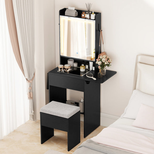 Space-saving Vanity Desk with Mirror and Lights for Bedroom