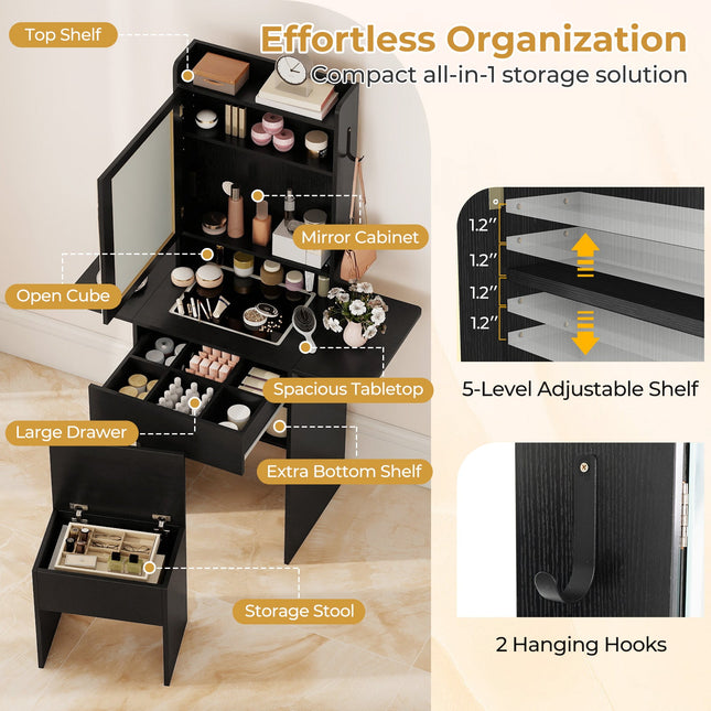 Space-saving Vanity Desk with Mirror and Lights for Bedroom