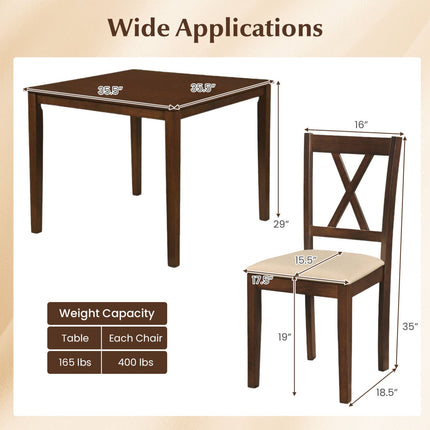 Square Kitchen Table and 4 Armless Chairs Set for 4