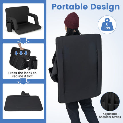 Stadium Seat for Bleachers with Back Support 6 Adjustable Positions-Black