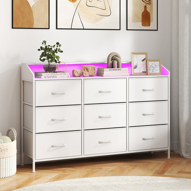 Storage Organizer with LED Lights and 9 Fabric Drawers for Bedroom
