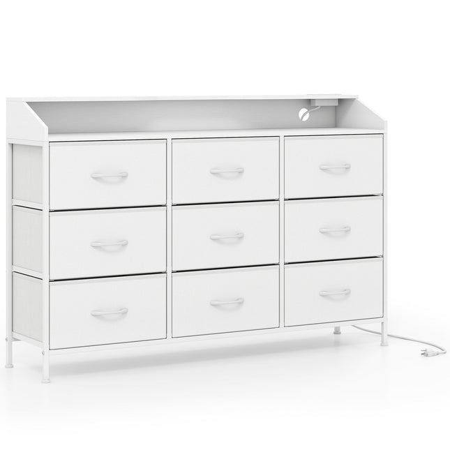 Storage Organizer with LED Lights and 9 Fabric Drawers for Bedroom