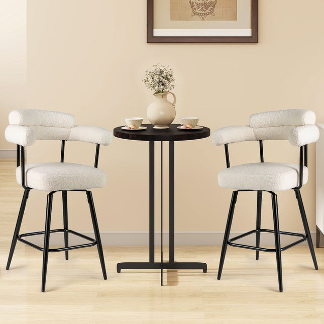 Swivel Bar Stool Set of 2 Counter Height Chairs with Curved Back and Arms