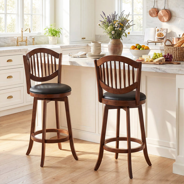 Swivel Bar Stools Set of 2 with Backrest and Wood Frame
