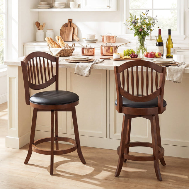 Swivel Bar Stools Set of 2 with Backrest and Wood Frame