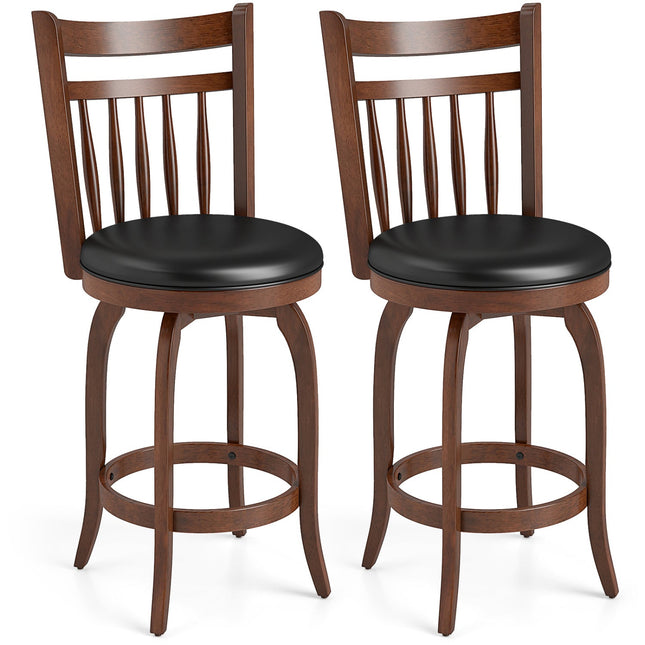 Swivel Bar Stools Set of 2 Counter Height Faux Leather Upholstered Barstools