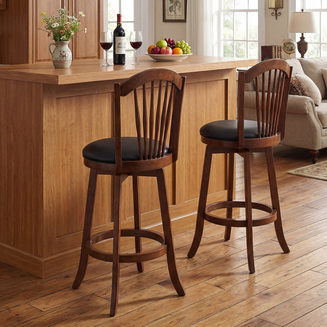 Swivel Bar Stools with Backrests and Wood Frame for Kitchen Island