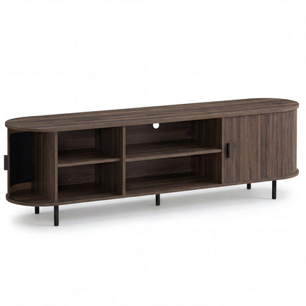 TV Stand for 80 Inch TVs Mid Century Modern Entertainment Center with Fluted Sliding Doors