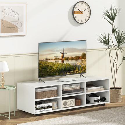 TV Stand for TV up to 55 Inch with 6 Storage Compartments-White