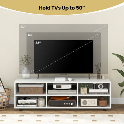 TV Stand for TV up to 55 Inch with 6 Storage Compartments-White
