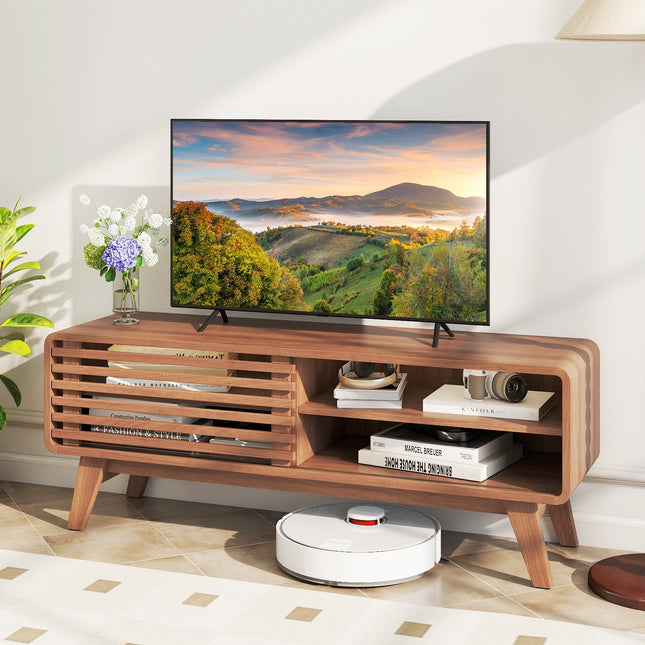 TV Stand for TVs up to 55" with Sliding Door and Adjustable Shelves for Living Room-Brown
