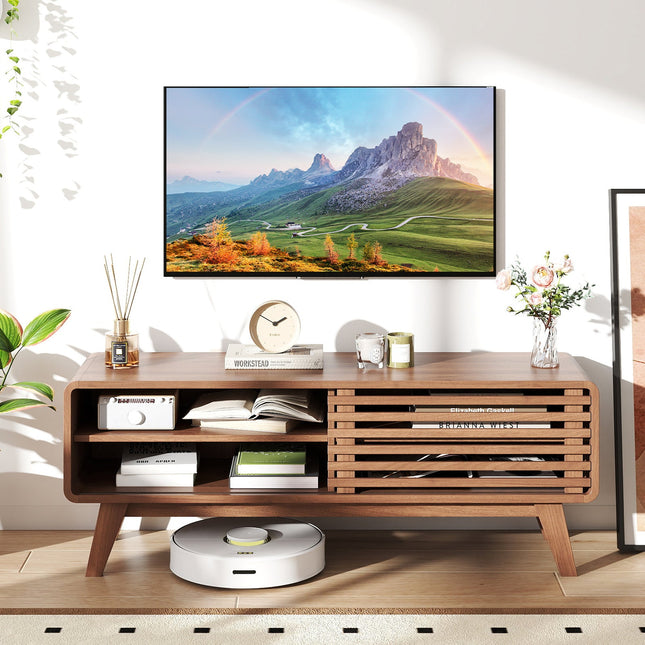 TV Stand for TVs up to 55" with Sliding Door and Adjustable Shelves for Living Room-Brown