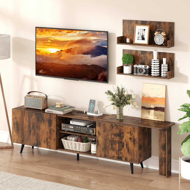 85-Inch TV Stand with Charging Station and Wall Shelves