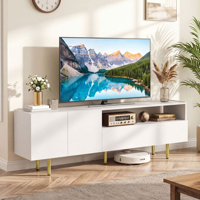 TV Stand for TVs up to 70" with Storage Cabinet and Metal Legs