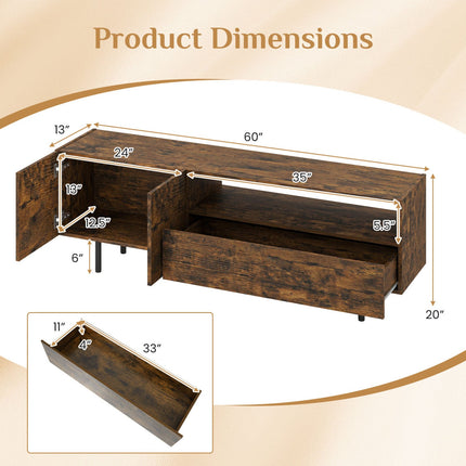 TV Stand for TVs up to 70" with Storage Cabinet and Metal Legs
