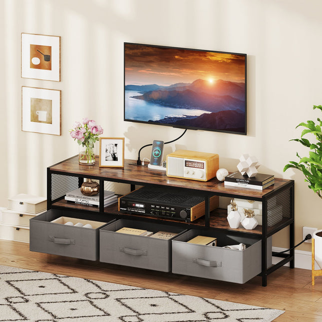 TV Stand for TVs up to 65 Inches with Power Outlets USB Charging