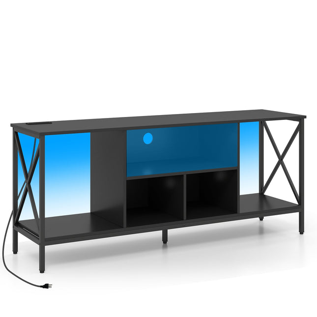 TV Stand with LED Lights for 65 Inch TV Entertainment Center with Power Outlets