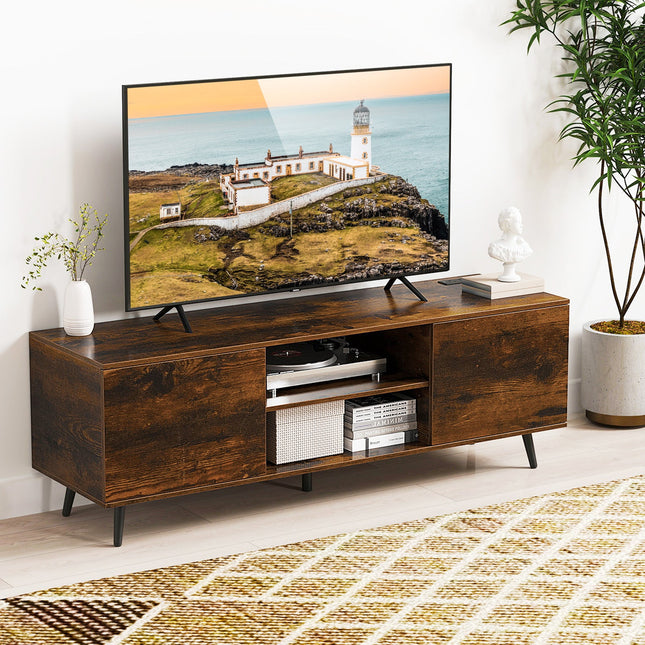 TV Stand with Power Outlets and Adjustable Shelf for 60 Inch TVs