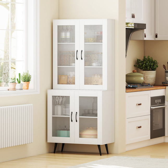70.5 inch Tall Kitchen Pantry Cabinet Cupboard with 4 Transparent Doors