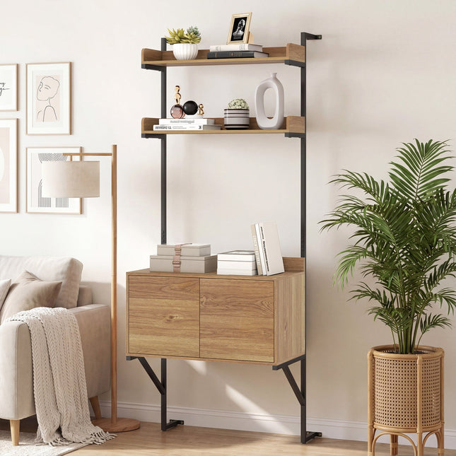 Tall Ladder Shelf with Storage Cabinet Narrow Wall Mounted Ladder Bookcase