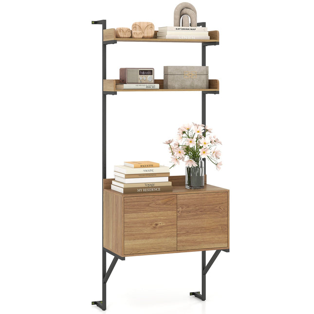 Tall Ladder Shelf with Storage Cabinet Narrow Wall Mounted Ladder Bookcase