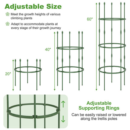 3-Pack Garden Trellis 40 Inch Tall Plant Support Stands with Clips and Ties