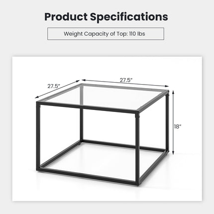 27.5 Inch Home Square Tea Table with Heavy-duty Metal Frame