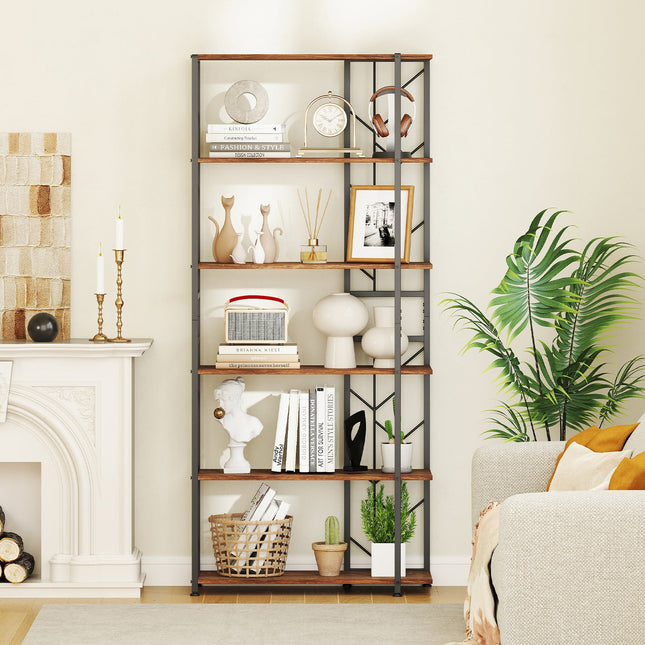 6-Tier Bookshelf Modern Geometric Bookcase with Heavy-duty Metal Frame and Anti-tipping Kits