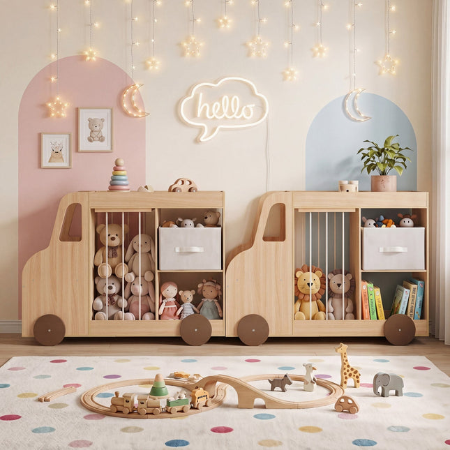Kids Toy Storage Organizer with Wheels and Stuffed Animal Bin