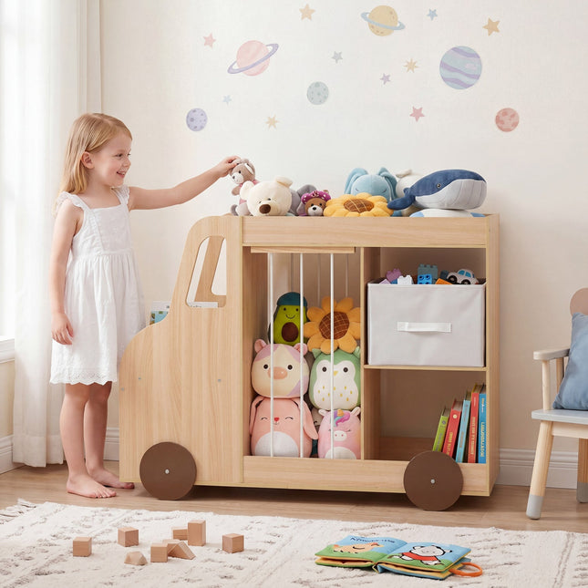 Kids Toy Storage Organizer with Wheels and Stuffed Animal Bin