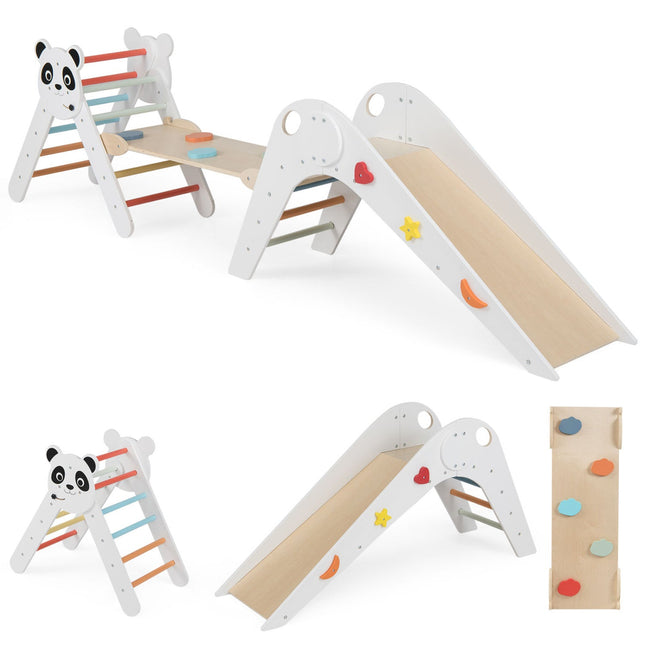 Triangle Set Foldable Kids Climbing Toys Panda-Themed Wood Montessori Climbing Set
