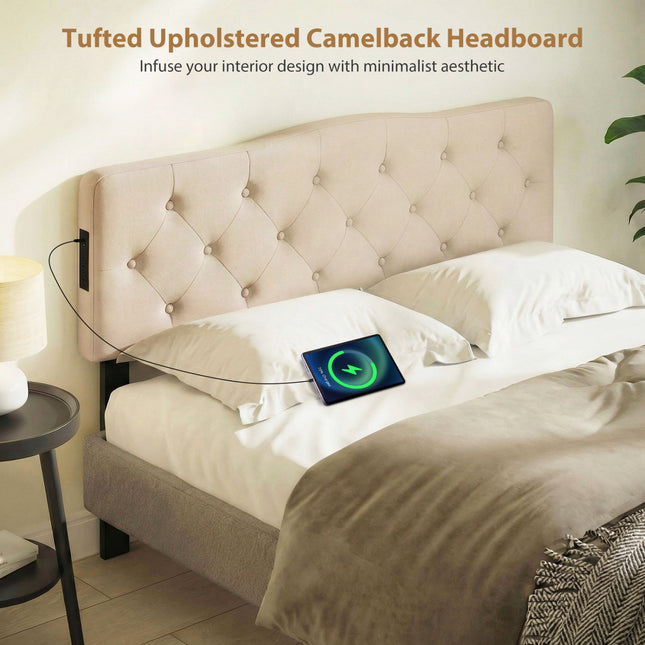 Tufted Upholstered Head Board for Queen and Full Size Bed with 2 AC Outlets