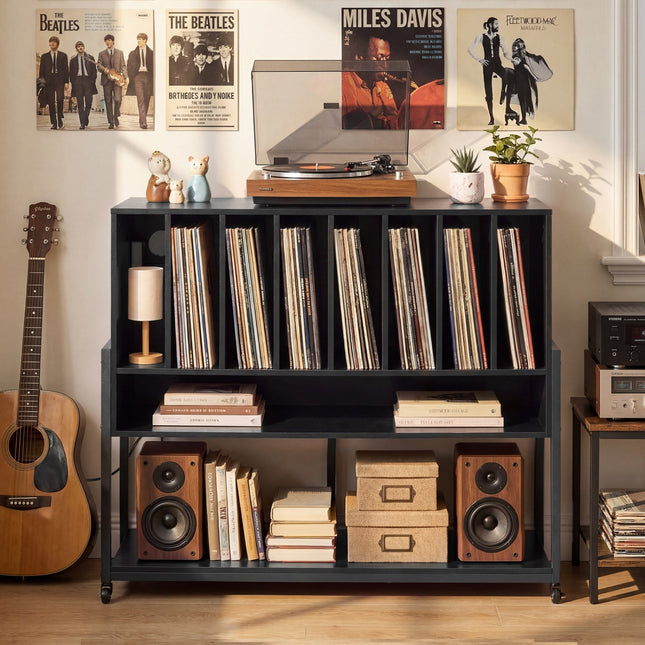 Turntable Stand with Charging Station & Vinyl Storage