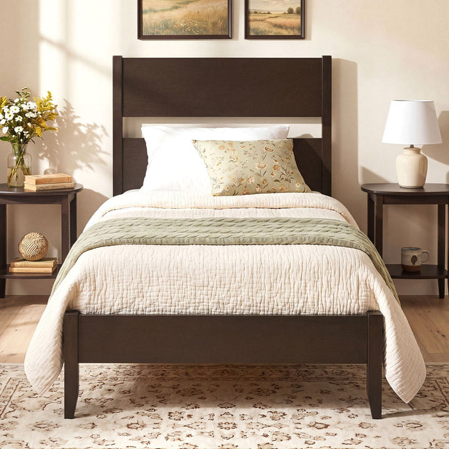 Twin Bed Frame with Headboard and Solid Wood Legs