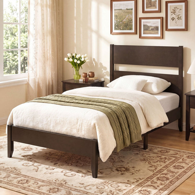 Twin Bed Frame with Headboard and Solid Wood Legs