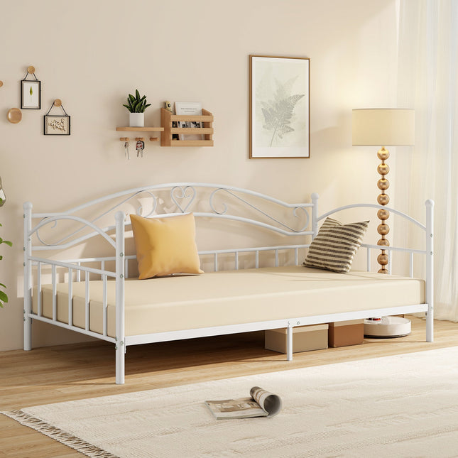 Twin Size Metal Daybed Frame with Headboard for Bedroom