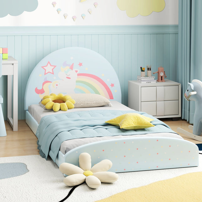 Twin Floor Bed Frame Upholstered Twin Size Kids Floor Bed with 210D Oxford Cloth Floor Mat