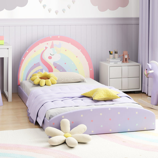 Twin Floor Bed Frame Upholstered Twin Size Kids Floor Bed with 210D Oxford Cloth Floor Mat