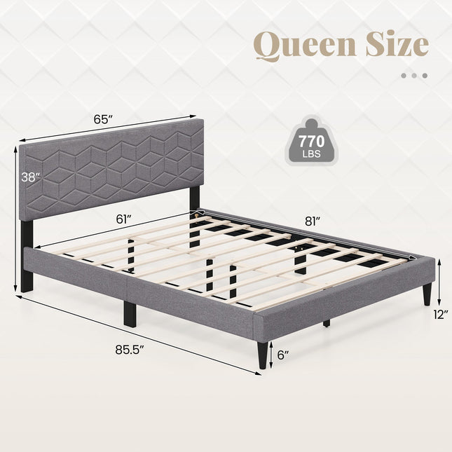 Twin/Full/Queen Size Bed Frame Modern Platform Bed with Linen Fabric Upholstered Headboard