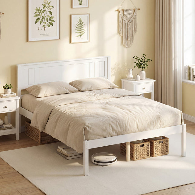 Twin/Full/Queen Size Sturdy Wooden Bed Frame with Headboard and Slat Support