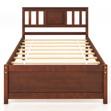 Wooden Platform Bed with Headboard and Slat Support-Queen Size
