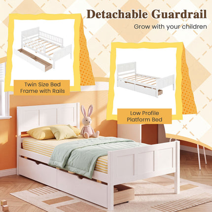 Full Size Platform Bed Frame with Detachable Guardrails
