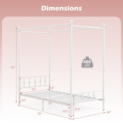 Twin Metal Canopy Bed Frame with Headboard and Footboard