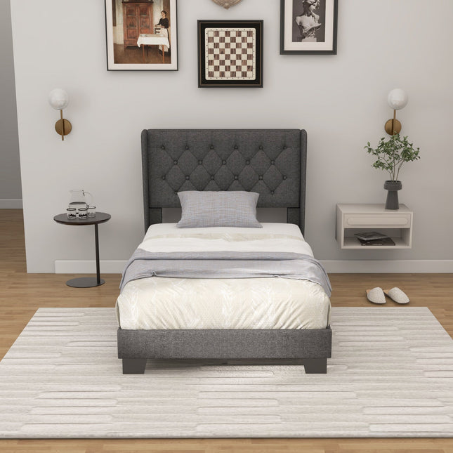 Twin/Full/Queen Size Upholstered Platform Bed with Button Tufted Headboard
