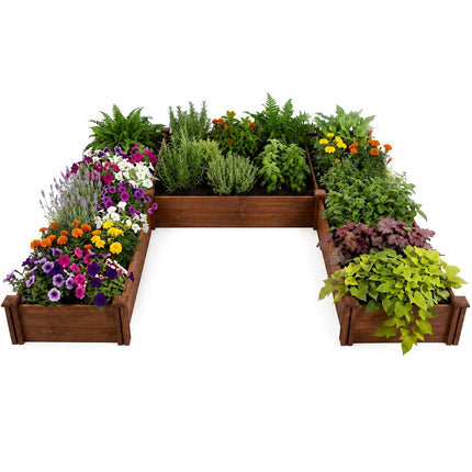 U-Shaped Wooden Raised Garden Bed - 5 Modular Planter Boxes