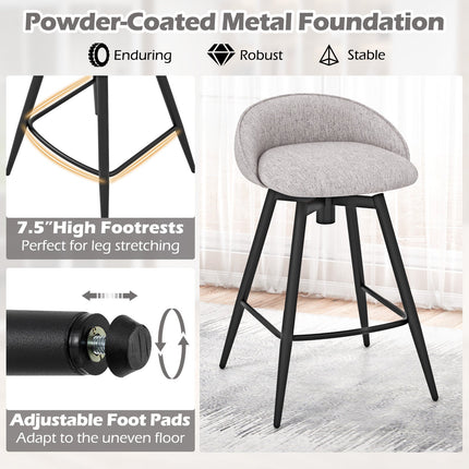 Upholstered Bar Stools Set of 2 with Footrest and Backrest