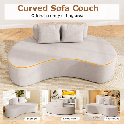 Upholstered Curved Sofa with 2 Cozy Pillows