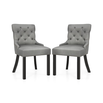 Upholstered Dining Chairs Set of 2 Tufted Wingback Chairs with Rubber Wood Legs