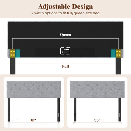 Upholstered Tufted Headboard Queen/Full Size with Adjustable Legs