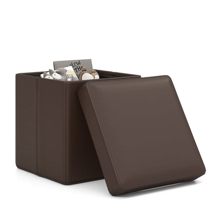 Upholstered Square Footstool with PVC Leather Surface for Bedroom